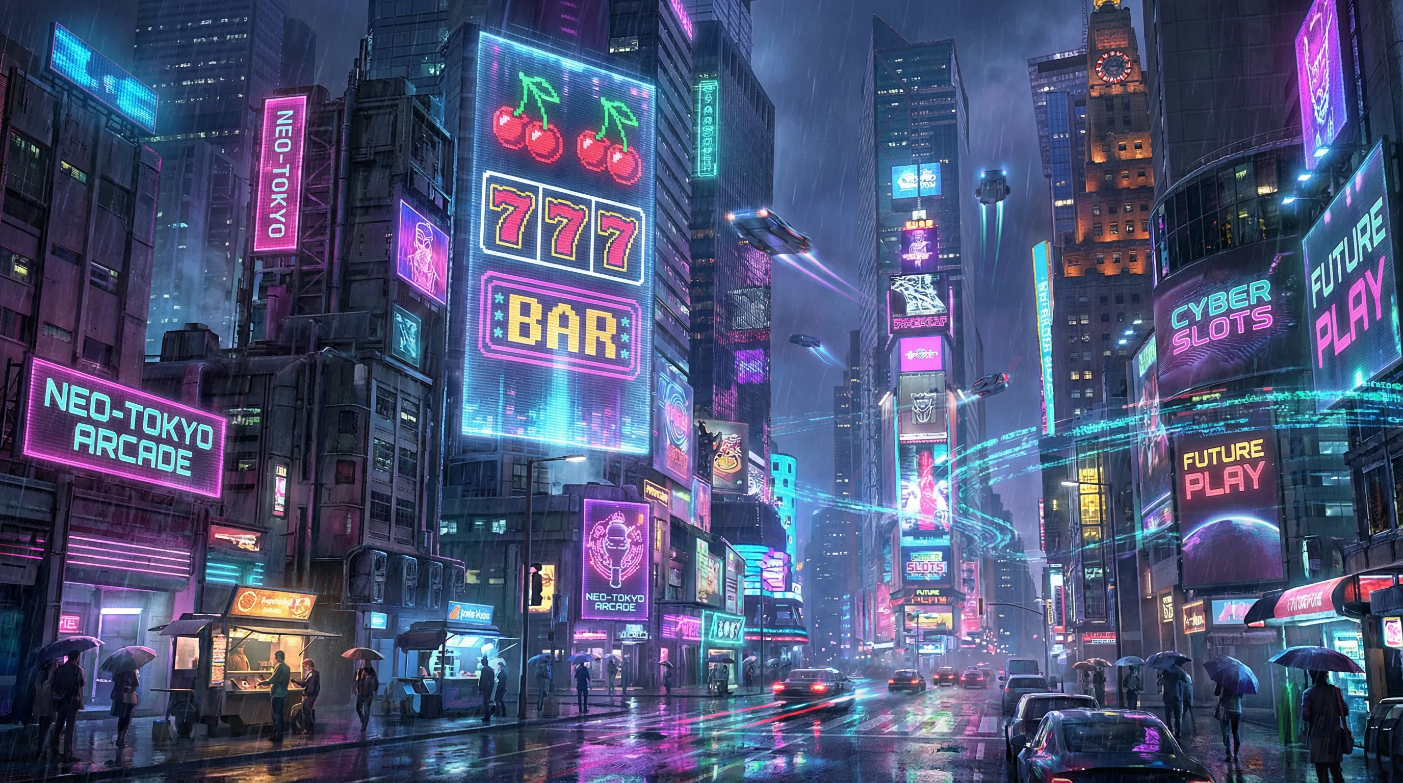 水果老虎机 赛博朋克不夜城全景 - 复古街机娱乐城